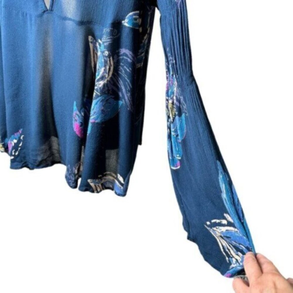 Free People | Blue Floral Tunic Top Sz S - Picture 5 of 14